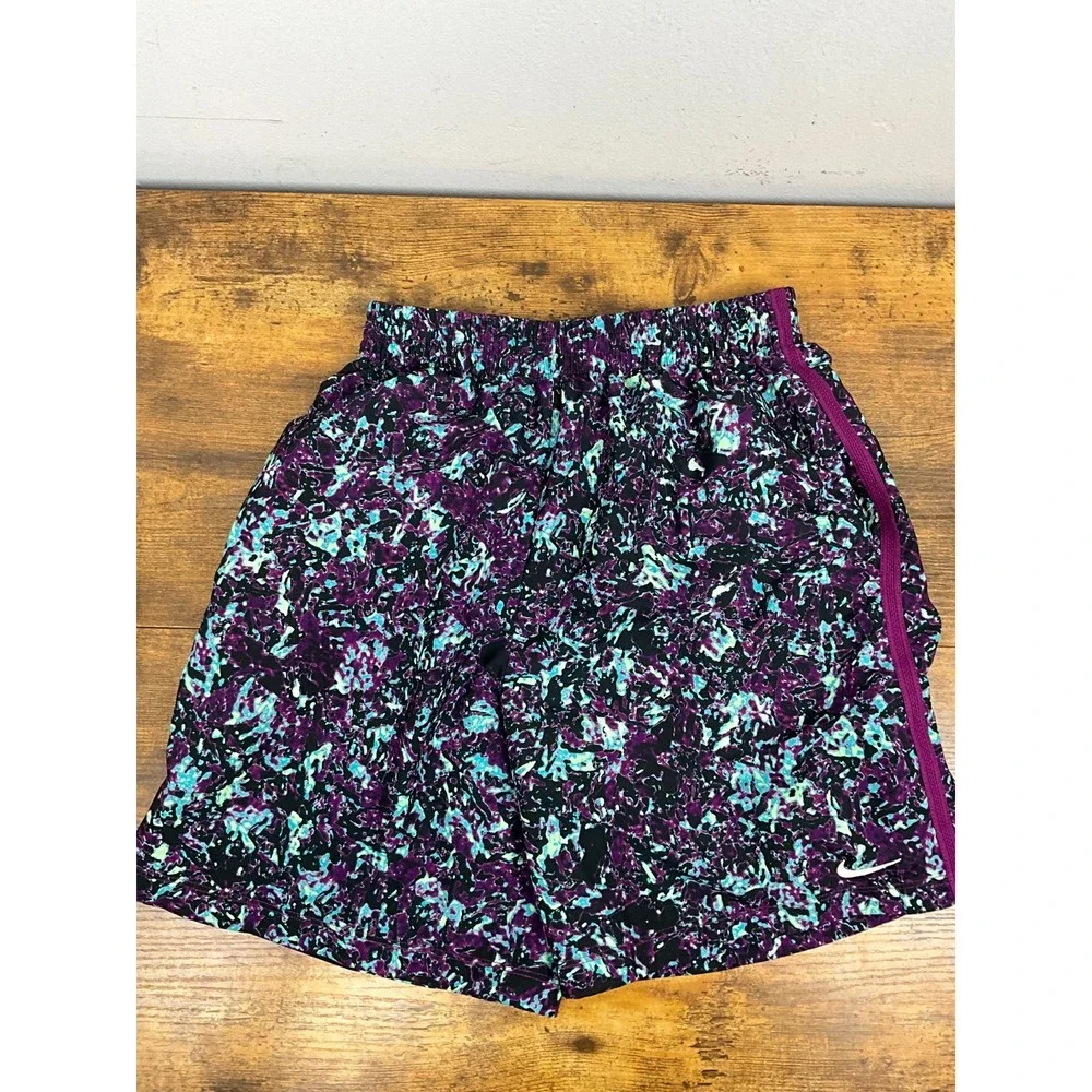 Nike‎ Dri-FIT Running Shorts Purple Aqua Abstract Print Teen's Size L Thailand